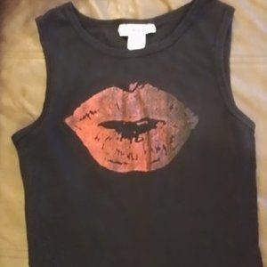 Y2K Red Glitter Lips Lipstick Print Black Tank Top Size XL hot topic goth gothic